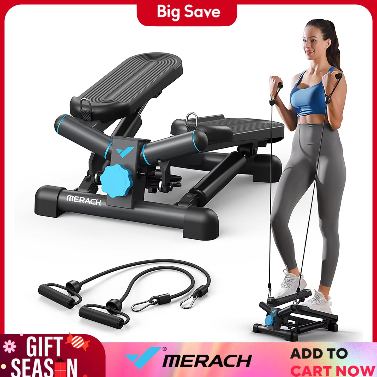 Compact Twist Stair Stepper with Resistance Bands - 330 lbs Capacity for Full Body Home Workouts