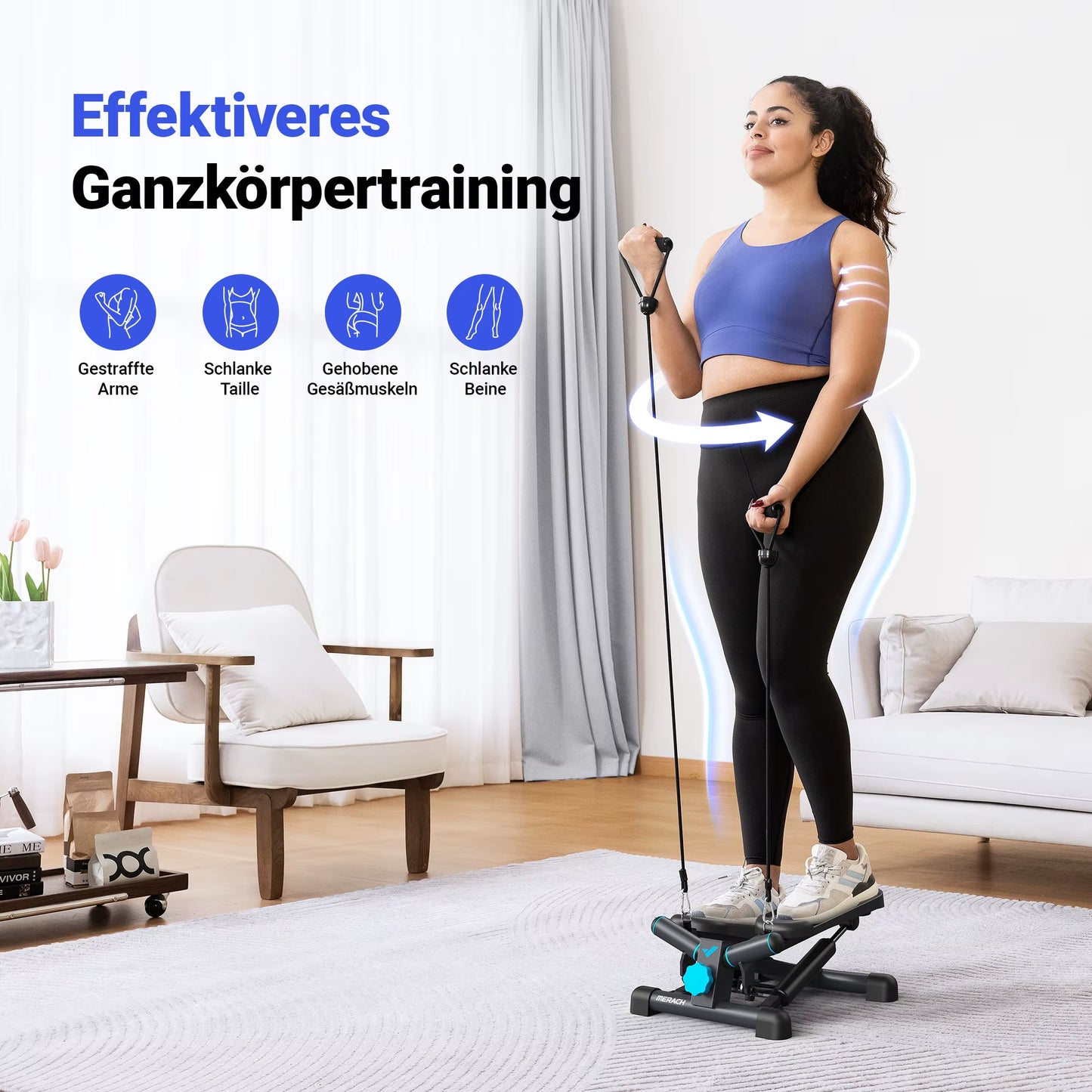 Compact Twist Stair Stepper with Resistance Bands - 330 lbs Capacity for Full Body Home Workouts