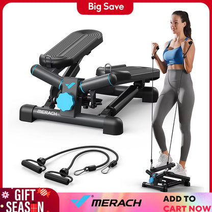 Compact Twist Stair Stepper with Resistance Bands - 330 lbs Capacity for Full Body Home Workouts
